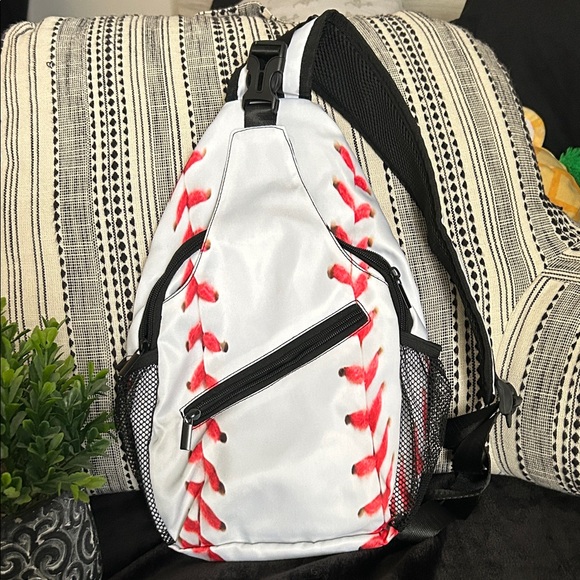 Handbags - Baseball White and Red Sling Bag